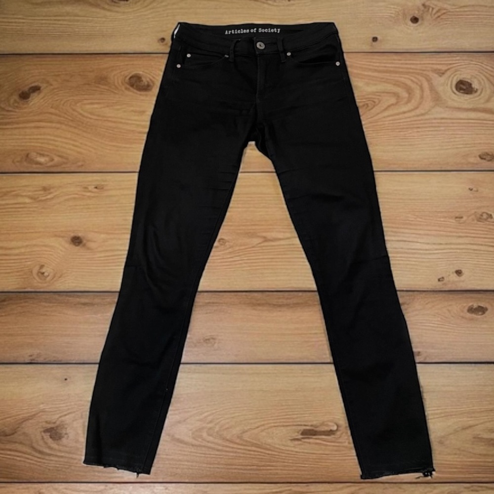 Articles of Society Carly Skinny Black Raw Hem Jeans Size 25
